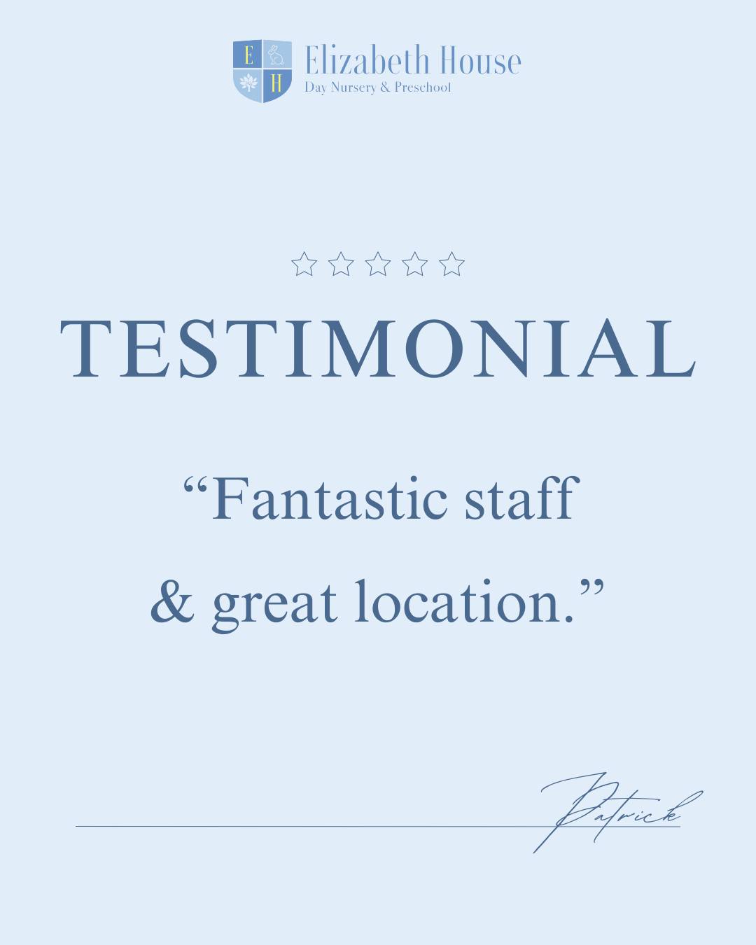 “Fantastic staff & great location.”
Our dedicated team and beautiful setting are at the heart of everything we do, creating a nurturing environment where children feel happy, safe and supported every day.
Thank you for your kind words; they truly mean the world to us. ✨
#preschool #elizabethhousenursery #nursery #earlyyears #eyfs #wallingford #oxfordshire #parenttestimonial