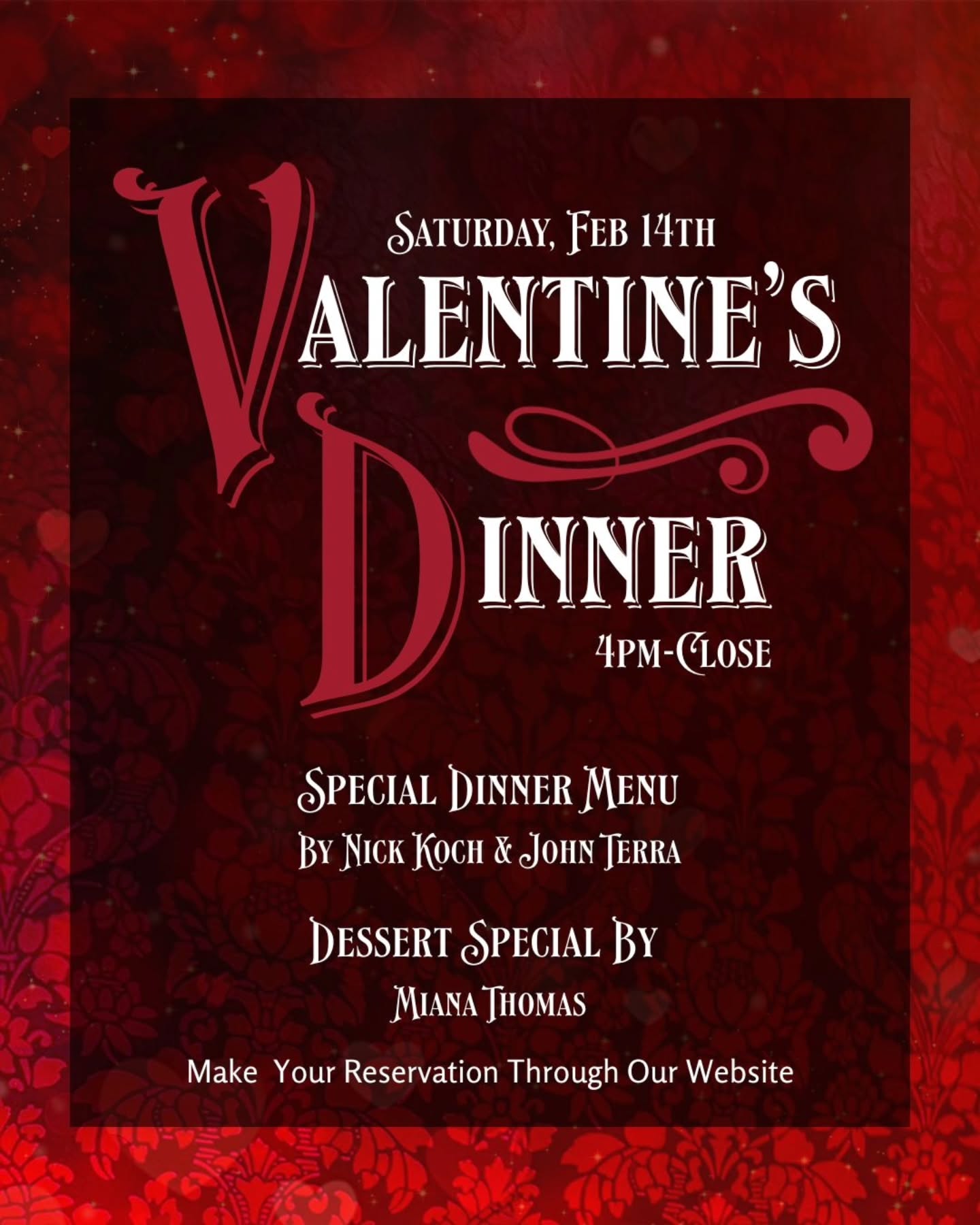 .
Valentine’s Dinner at 1864 Noir Bar & Restaurant ❤️🥂✨
Join us Saturday, February 14th | 4PM–Close for a special Valentine’s experience 💌🍽️
Featuring a curated dinner menu by Nick Koch & John Terra 👨🍳✨, with a dessert special by Miana Thomas 🍰❤️.
An intimate evening of elevated flavors, romance, and unforgettable dining 🌹🥂🍷
💖 Reservations available through our website.
#1864NoirBar #ValentinesDinner #BozemanEvents #MontanaDining #DateNightBozeman