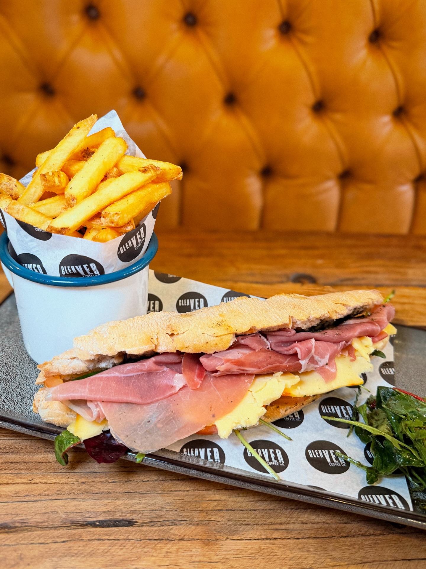 ‼️ Warning: This post may cause serious lunchtime cravings 🤤
Meet your new obsession (for this week anyway):
🥪 Sandwich of the Week: Parma Ham & Smoked Cheddar - Served on a sourdough baguette with tomato, mixed leaf, and herby oil.
Served with or without fries – you decide! 😉
📍 Cleaver Café & Bar, Long Eaton
#Longeaton #Brunch #Sandwich #WeekdayLunch #LongeatonFood