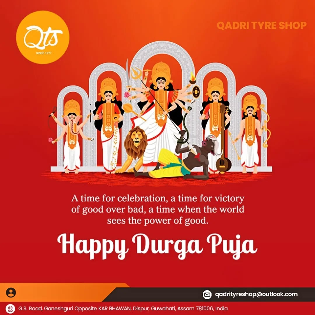 Rev up your festive spirit this Durga Puja! ๐ Embrace the power of new beginnings with our high-quality tires. May your journeys be smooth and your celebrations joyous. Happy Durga Puja! ๐๐ง #qts #FestiveTreads #DurgaPujaVibes #SmoothRidesAhead