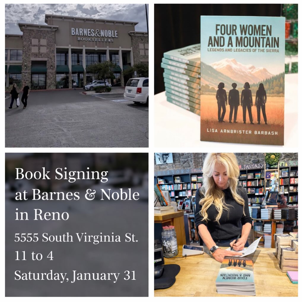 Please come join me for my book signing at Barnes & Noble in Reno for my first book #fourwomenandamountain__ The address for Barnes & Noble in Reno is 5555 South Virginia St., Reno, NV and the signing is from 11 to 4 on Saturday! Hope to see you there!