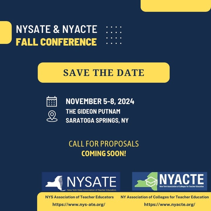 nyteachereducators
Save the Date! The Fall 2024 NYSATE & NYACTE will be November 5-8 at the Gideon Putnam in Saratoga Springs.