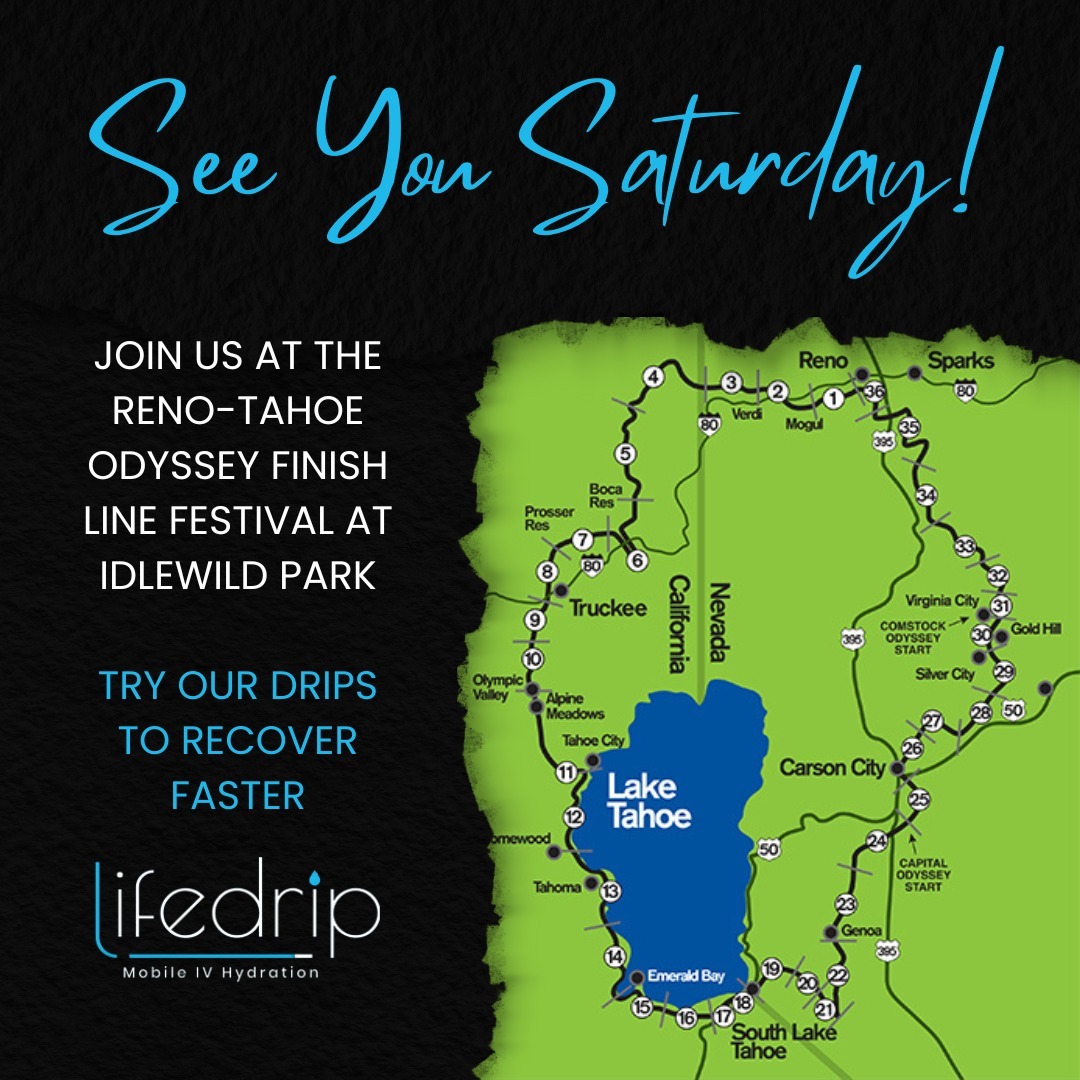 Don't miss us at this year's Reno-Tahoe Odyssey! We'll be at the RTO Finish Line Festival at Idlewild Park with drips to help you recover faster on Saturday, June 1, at Idlewild Park! Stop by and say hello ... we'd love to meet you! 💙
Questions? Text or call 775-393-9644, email info@thelifedrip.com, or click the link in our bio!
.
.
.
#lifedrip #lifedripivhydration #ivhydration #health #wellness #mobileivhydration #reno #renonv #renosparks #sparks #sparksnv #rto #rto2024 #renotahoeodyssey #running #runners #fitness #athleticperformance #athlete #athletes #recovery @race178