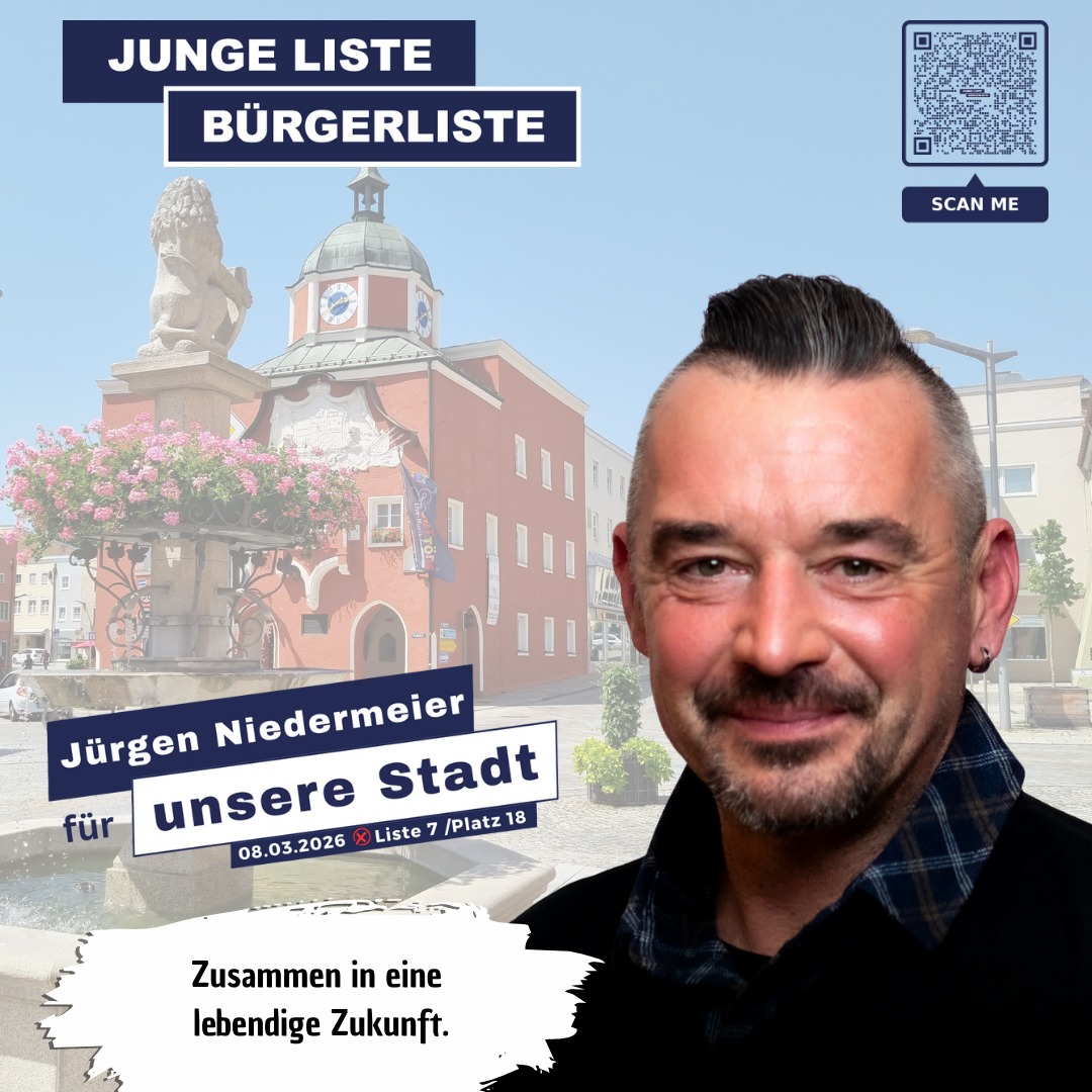 Zusammen in eine lebendige Zukunft.
🚀 Jürgen Niedermeier wird frischen Schwung in die Stadt bringen – gemeinsam in eine spannende Zukunft!
Lerne unsere Stadtratskandidat*innen kennen! Auf unserer Homepage www.jl-bl.de gibt es alle Infos zu unseren Zielen und Visionen – und alle Termine, bei denen du direkt ins Gespräch kommen kannst. Dein Kontakt zählt!
#kommunalwahl2026 #stadtrat2026 #pfarrkirchen #GemeinsamFürEinLebendigesPfarrkirchen