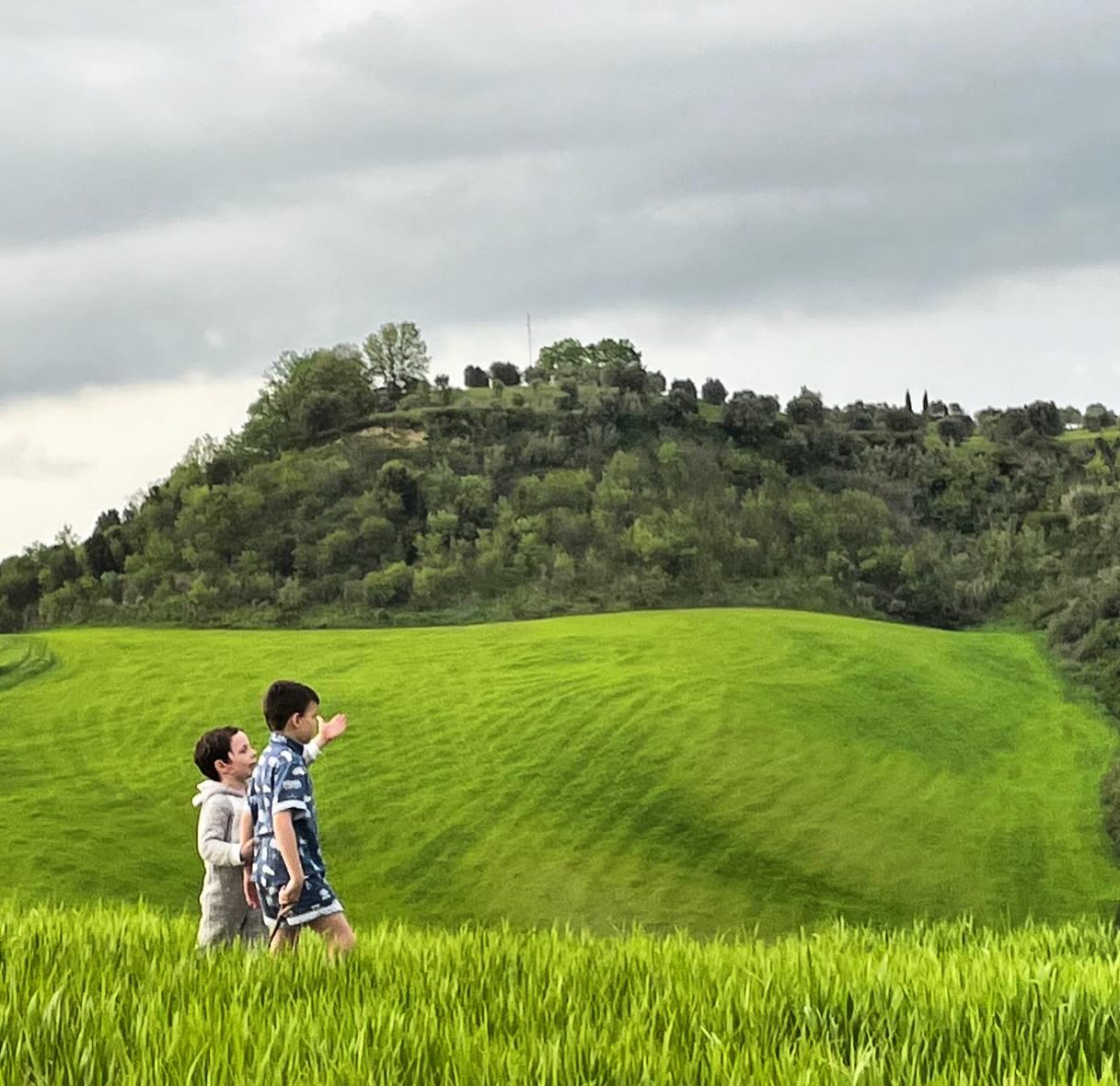 Shooting the breeze in the hills behind the villa! And yes the hills are really that green in spring