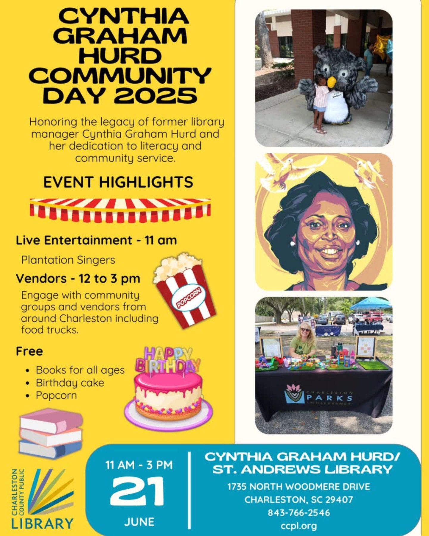 We will be making an appearance at tomorrow's Community Day event in honor of Cynthia Graham Hurd! Come stop by for some amazing performances, local vendors, books, and more.