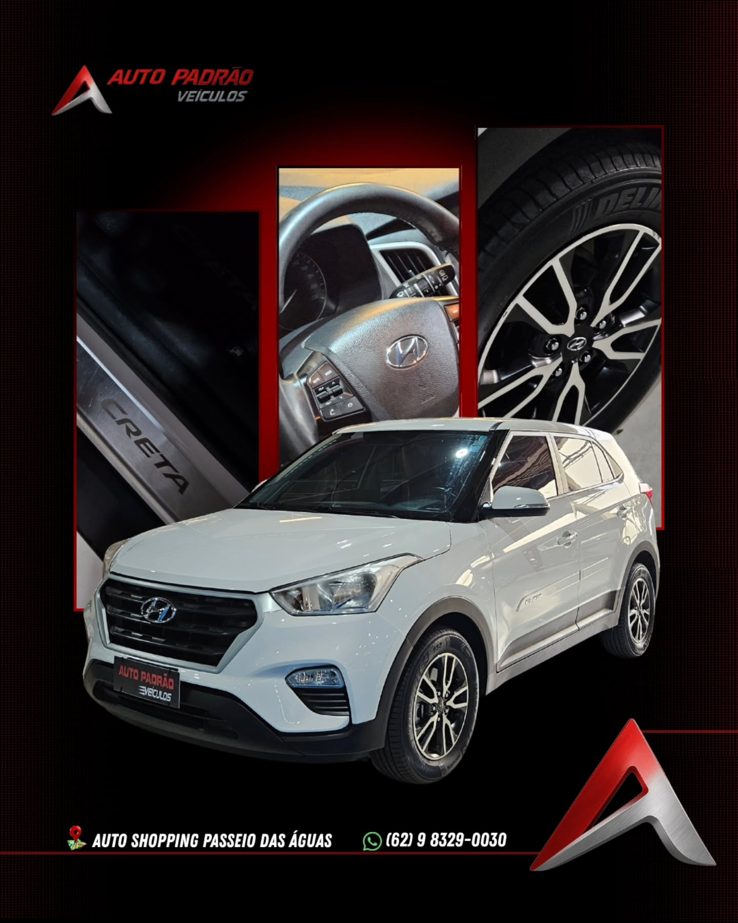 CRETA 1.6 ATTITUDE
Ano/Modelo: 2019/2019
Câmbio: Automático
Combustível: Flex
Cor: Branco
Lugares: 5
Facilitamos a entrada
Financiamos com as melhores taxas
Aceitamos seu carro no negócio.
Entre em contato para maiores informações:
(62) 9 8329-0030
Auto Padrão Veículos Auto Shopping Passeio das Aguas Goiânia - GO.
#cretahyundai #hyundai #creta #autopadrãoveículos #carroseminovos