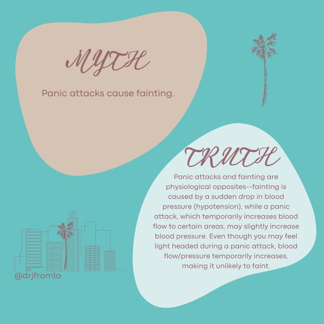 Panic attacks do not cause fainting. Even though you may feel light headed during a panic attack (because you are hyperventilating) you won’t faint. The primary cause of fainting is a decrease in blood pressure, which is not the case during a panic attack. During a panic attack, blood pressure increases, making it unlikely to faint. If you understand the basic physiology underlying panic AND underlying fainting, you can learn to be less afraid and respond more adaptively to these experiences.
~
When you feel light headed during during a panic attack, catastrophizing and becoming anxious makes things worse. Keepin cool 😎 and reregulating your breathing is the key to riding it out.
~
FAINTING PHYSIOLOGY: There are two primary causes of fainting - vasodepressor syncope and postural hypotension. Vasodepressor syncope can occur due to physical injuries, such as blood loss, or psychological stressors like seeing blood or receiving injections. Fainting is a protective mechanism triggered by the body when there is a risk of injury. It prevents excessive blood loss by causing a drop in blood pressure, explaining the lightheadedness. Once a person faints, their blood pressure is restored as it becomes easier to pump blood when lying down or sitting up. Postural hypotension is another cause of fainting, which happens when a person transitions from lying or sitting position to a standing position (this happens to me personally allll the time 💁🏻♀️). This can cause a decrease in blood pressure resulting in symptoms such as lightheadedness, spotty vision, or “blacking out”.
~
To alleviate the symptoms of pre-fainting, don’t panic. You are not in grave danger. First, prevent chances of falling - lean on a wall or slowly glide into a chair. Then, to reverse the symptoms, TRY SQUEEZING YOUR BUTT CHEEKS! 🍑🍑 Tense your muscles in the legs or glutes 🦵🏼🍑 (this has the quickest effect) or gently exercise the legs. Muscle tension helps restore blood pressure back to normal.
~
#psychology #anxiety #panic #fainting #therapy #panicattacks #selfgrowth #knowledge #mentalhealth #selfjourney #mentalhealthawareness #mentalhealthmatters #hypotension