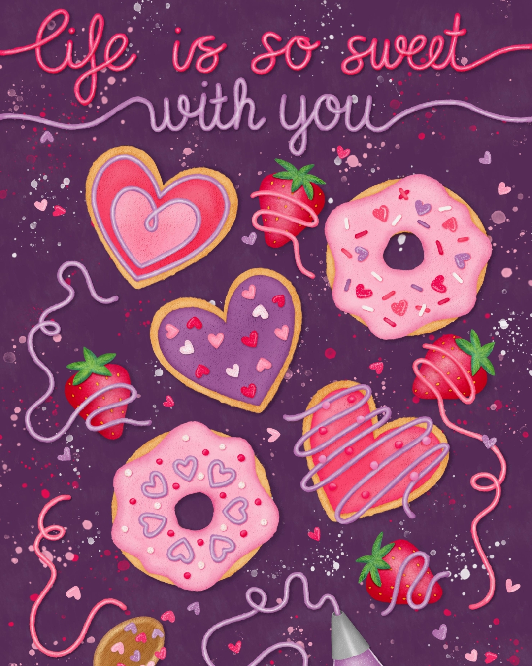 This one was pure fun to create. Cookies, doughnuts, icing, sprinkles and strawberries - everything sweet.
For illustration collaborations, please contact me directly at design@franzispeer.com or through my agency @advocateart01
valentine's day art - greeting card design - surface pattern design - art licensing - adobe fresco - surface design agency - adobe fresco illustration - freelance illustrator