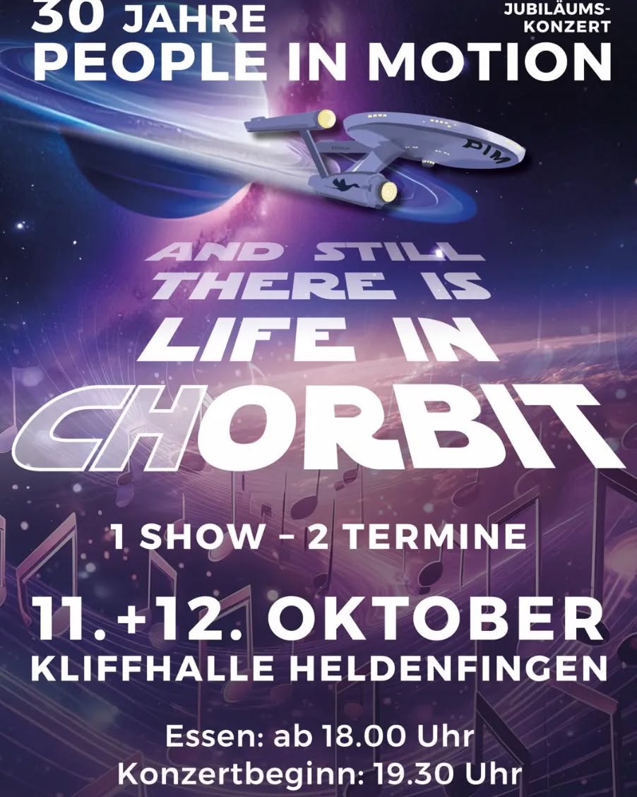 Tickets erhältlich bei der Bäckerei Banzhaf in Heldenfingen, bei den Chormitgliedern oder unter www.people-in-motion.de 🤗
PREISE:
VK 15€
AK 17€
#peopleinmotion #PiM #chor #choir #amazing #show #music #musik #orbit #chorbit #aniversery #30jahrePiM #30jahre #Jubiläum