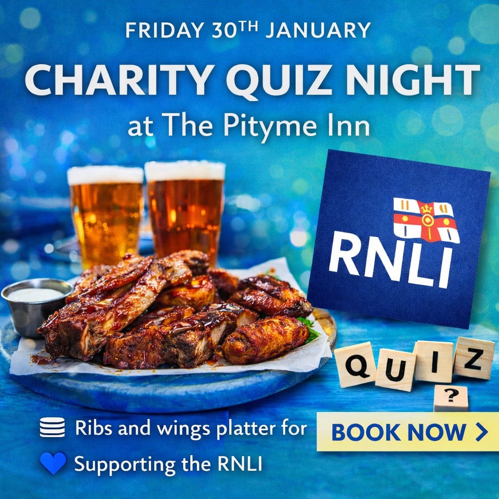 Friday 30th January
🧠 Charity Quiz Night at The Pityme Inn
📅 Friday 30th January
🍖 Ribs and wings platter for £15
💙 Supporting the RNLI
Quiz night, proper food, and raising money for a brilliant cause.
👉 Book now:
https://events-widget.liveres.co.uk/widget.html?estateId=adfdadac-f623-464b-ab73-b7c2c3c764ca
#PitymeInn #CharityQuiz #RNLI #CornishInns #QuizNight