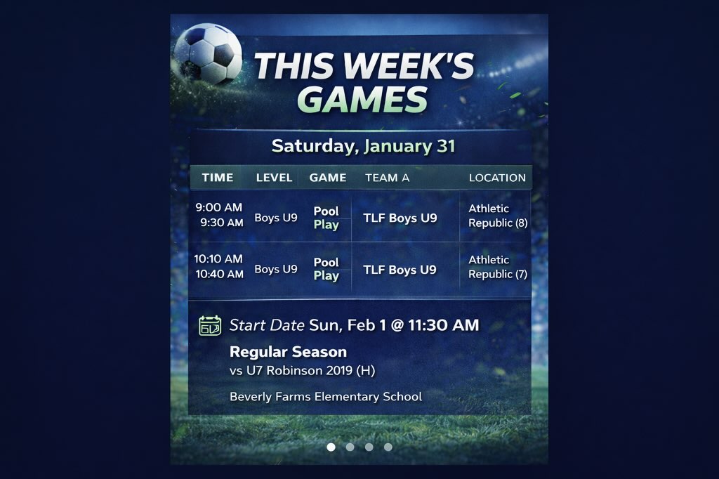 ⚽ Tournament Weekend ⚽
Our Boys U12, Boys U9, and Girls U12 teams are back in action this weekend. Ready to compete, learn, and grow.
#TopLevelFutbol #dmv #dmvsoccer #TLF #bethesda