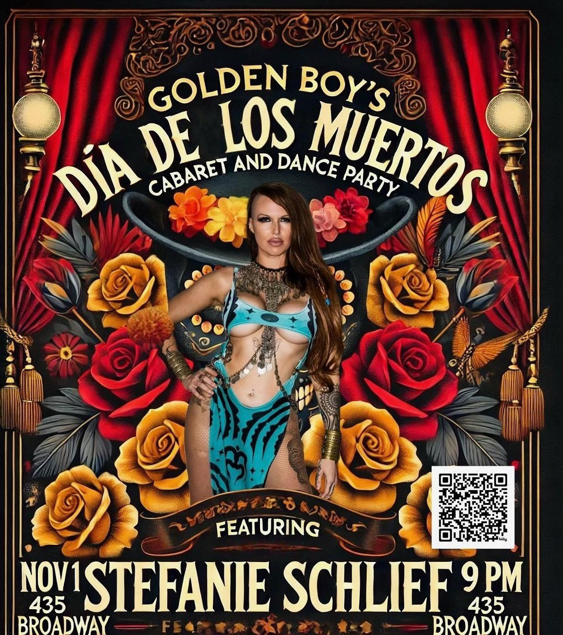 Ready to get spooked and hypnotized 😵💫by the Golden Stefanie and her moves ? Join us 11/1 Dia de Los Muertos cabaret show. We have a sword ⚔️ duet for you all. Tickets on Bio #111 #diadelosmuertos #show#sf#thingstodoinsf #party#afterparty#cabaret#show