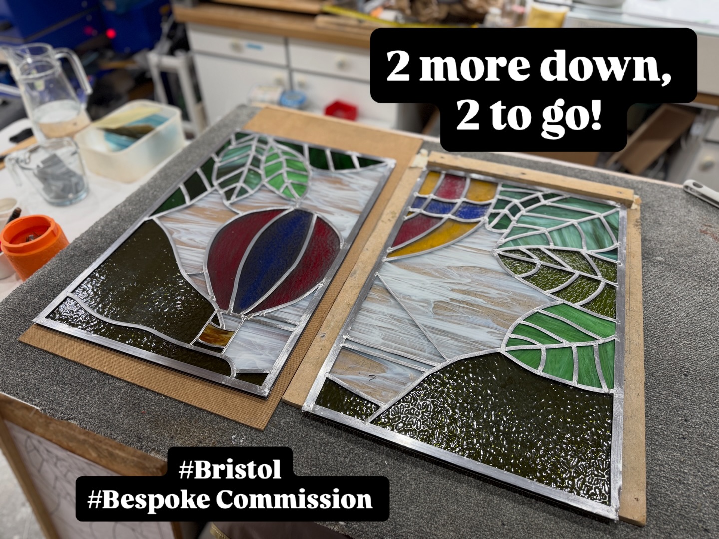 Really excited to see this finally coming together as one large cohesive project! It’s really going to have impact! 😍
The three top panels that go above the porch door are now complete other than the lead needing ‘blackening up’ and polishing, and then it’s just the two door side lights to assemble now and then I can pop them in the car and go on a 500mile round trip to deliver them to their new home!!
#leadedglasswindow #GlassArtist #bespokedesign #bespoke #commission
@visitbristol @bristolballoon @avongorgebristolhotel @heritagecrafts @edenvalleyartisticnetwork @visitkeswick @arts_cumbria @cumbrialifemag @artsandcraftsinkeswick @the_makers_mill @hare_hill_barn @make_it_at_market @rheged_centre