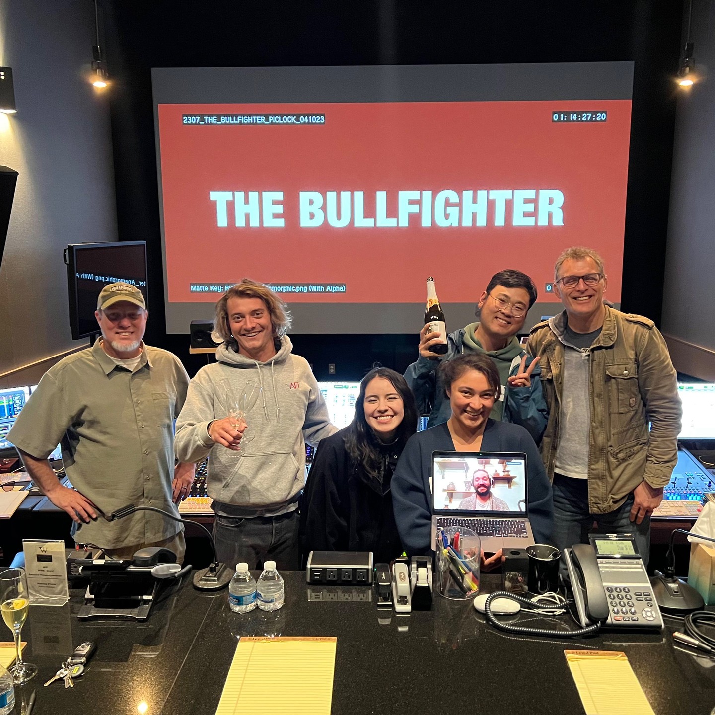 We were excited to have mixed 'The Bullfighter' here at Westwind! This was a thesis film from the American Film Institute. Pictured from left to right we had: Doug Andham (Re-recording Mixer), Colt Kozal (Producer), Alejandra Armijo Cruz (Editor), Wuliang Zhang (Producer), Giselle Bonilla (Director), Mateo Nossa (On the laptop, Composer), and Kurt Kassulke (Re-recording Mixer). #thebullfighter #americanfilminstitute #afi #westwind #bringpicturetolifewithsound #avid #avidprotools #protools #avids6 #audiopost #audiopostproduction #sounddesign #audiomixing #soundforfilm #entertainment #entertainmentindustry #fim