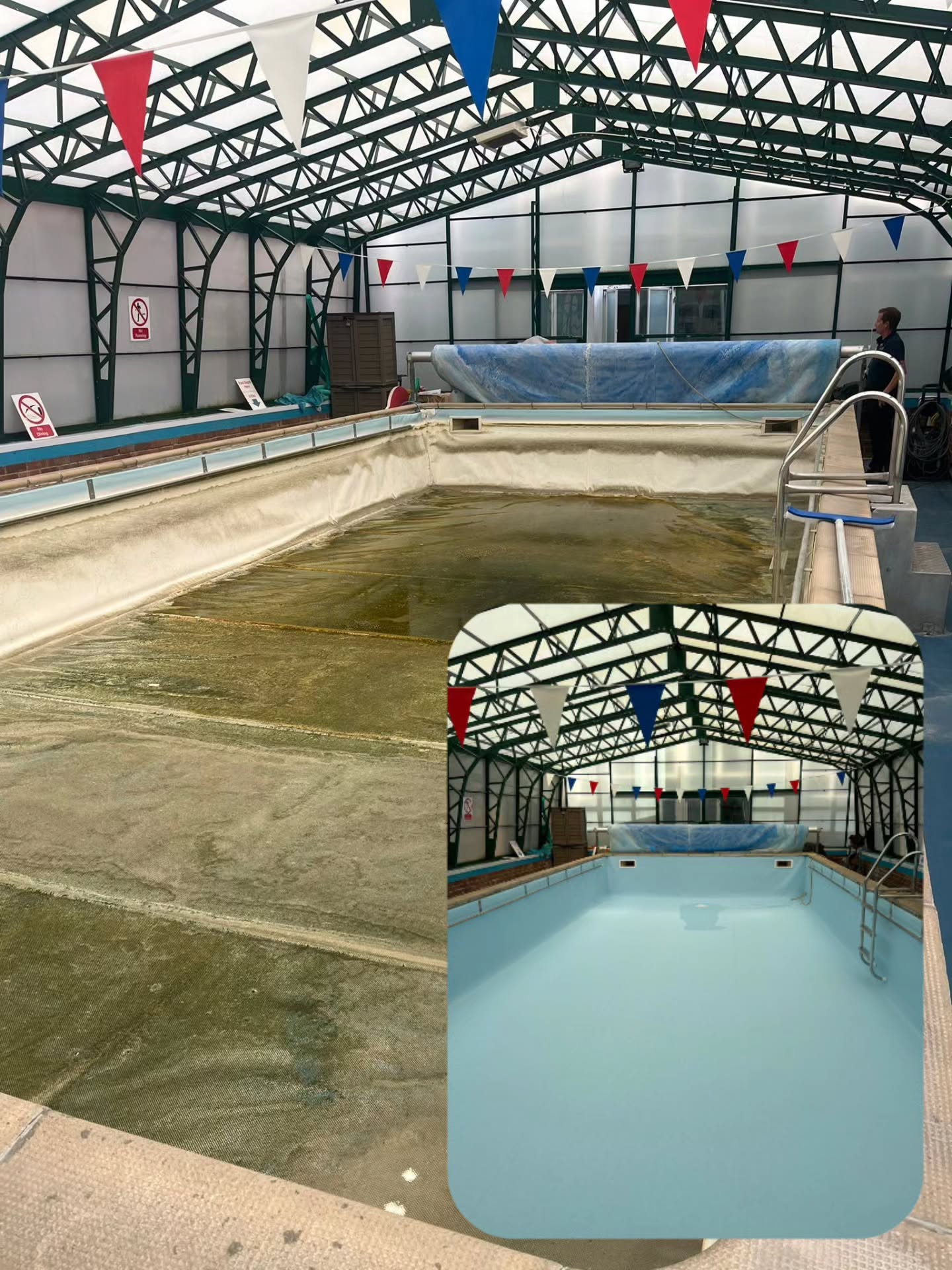 School pool having a liner refurbishment with onsite lining.