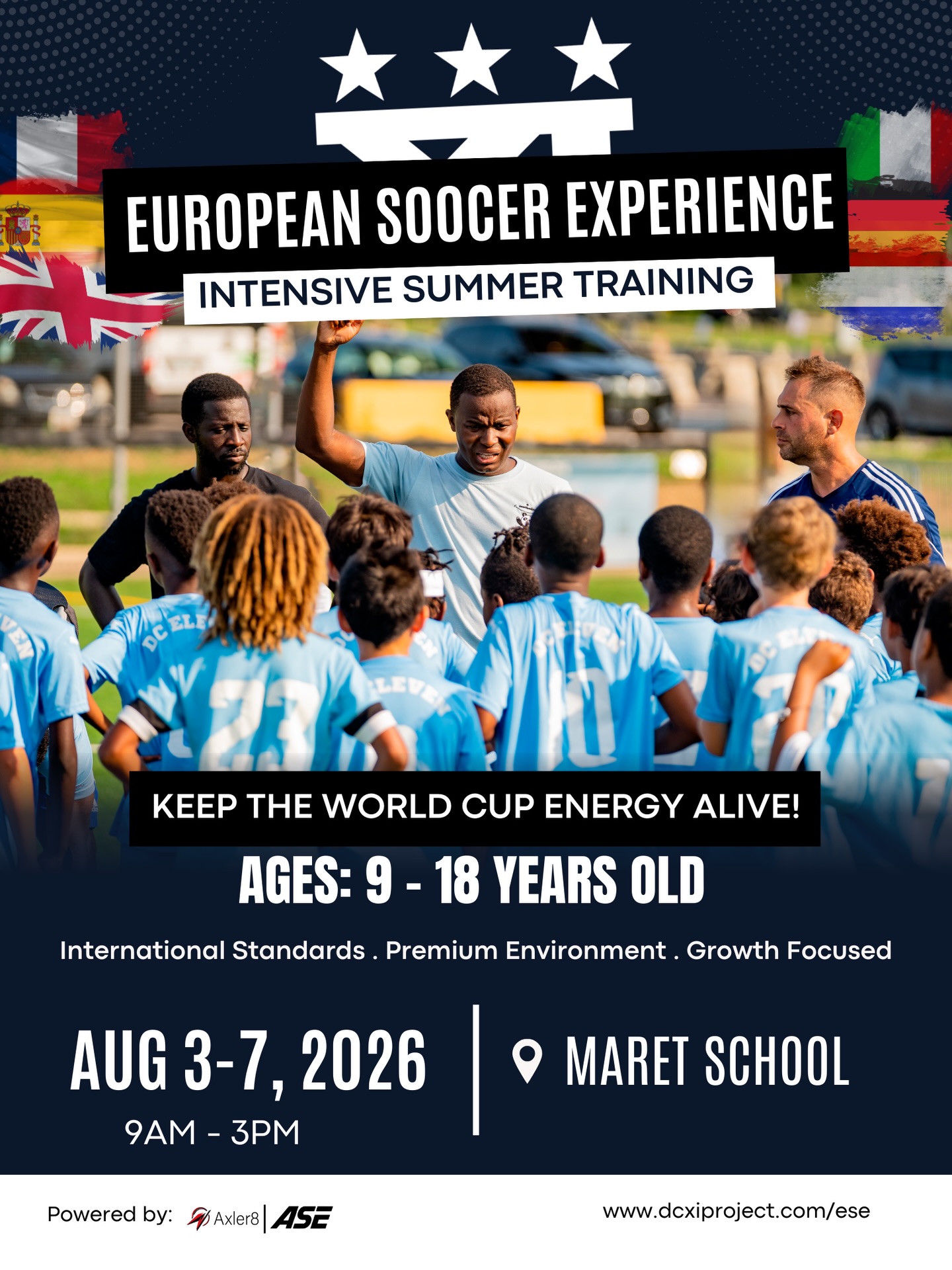 The World Cup is coming to the USA. Will your player be ready for what’s next? 🇺🇸⚽️
This summer, the world’s greatest stage will redefine soccer standards in America. But the real transformation happens after the final whistle. 📈
In the first week of August, immediately following the tournament, DC XI will host the European Soccer Experience (ESE). We are bringing in elite international coaches to deliver a high-performance, intensive training program built on world-class European methodologies. 🇪🇺 This is the ultimate opportunity for serious athletes (ages 9-18) to take that World Cup inspiration and turn it into professional-grade skill.
Give your player the “European Edge” before the fall season begins! 🚀
⚠️ Space is limited for this exclusive intensive. Click the link in our bio to register today!
#WorldCup2026 #EuropeanSoccerExperience #FootballTraining #EliteAthlete