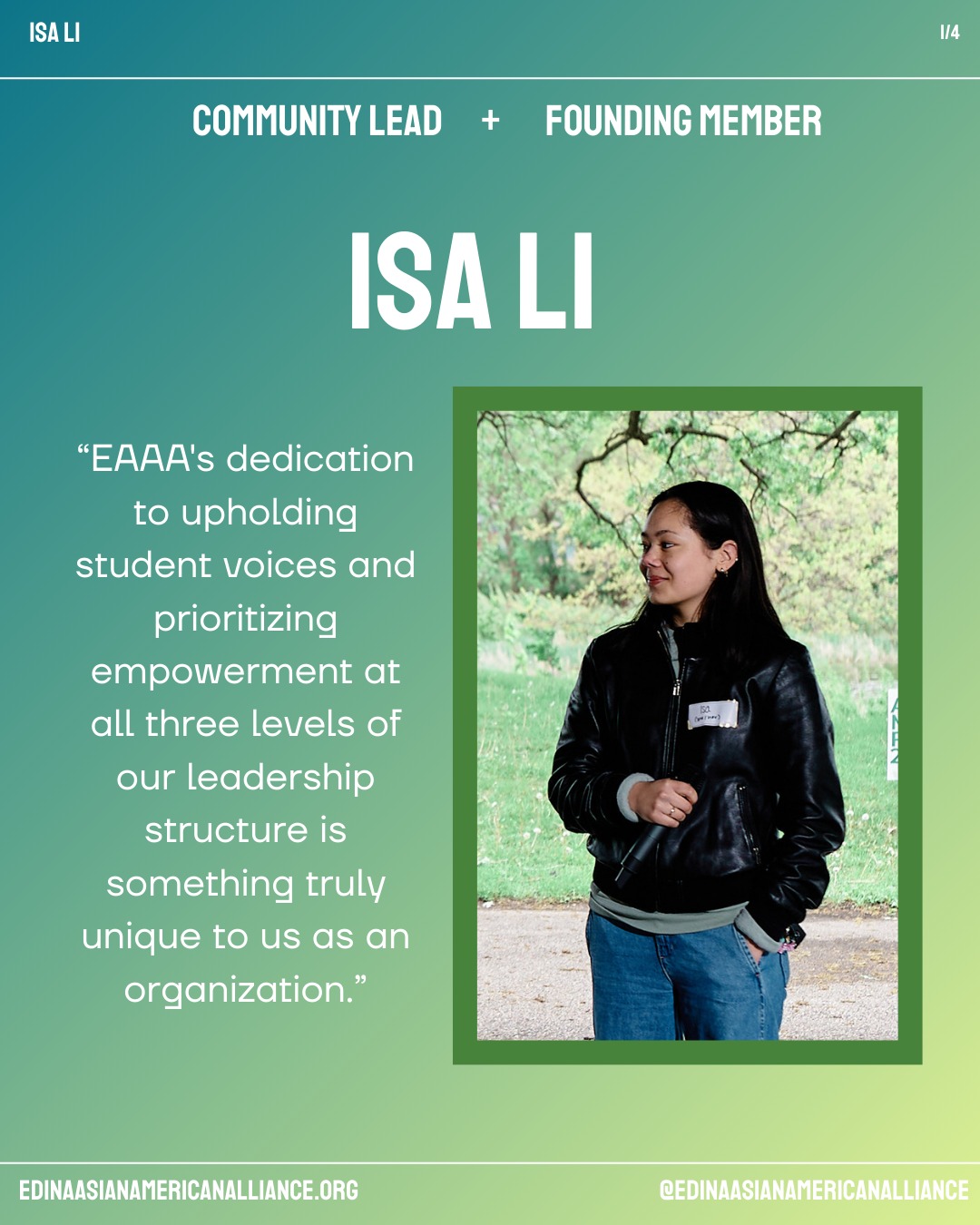 Swipe to read Community Lead Isa Li's full reflection.
EAAA could not exist without Isa's incredible founding leadership, integrity, dedication, and expertise. We are so thankful for Isa's continued engagement, mentorship to now-students, her passion and hard work.