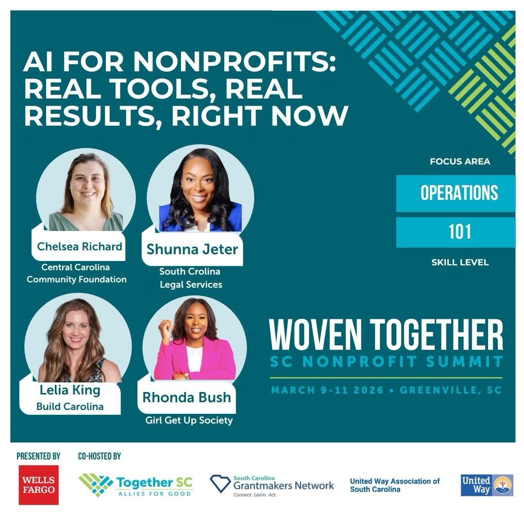 Whew… I can finally share this. 🥹
Girl Get Up Society will be part of the 2026 Nonprofit Summit in Greenville, SC, and I’ll be sitting on a panel titled “AI for Nonprofits: Real Tools, Real Results, Right Now.”
And let me just say this part out loud… this moment hits different.
My first year at this conference, I was so scared I almost left. Hundreds of people from all over the state, big titles, big conversations, and I felt so small.
I didn’t know anybody, didn’t come from a philanthropy background, and felt like the room was way bigger than me. I literally had to call a friend to be my wing woman just to make it through the day.
Year two, I showed up but spent networking breaks sitting in my car because I was overwhelmed and questioning if I even belonged.
And now… year three, I’m not just attending, I’m on the panel. 🤯
God has a way of slowly stretching you without breaking you. What once felt intimidating is now a space I get to walk into with confidence and purpose. 🥹🥹🥹
I’m honored to be alongside leaders from Central Carolina Community Foundation, Build Carolina, and South Carolina Legal Services, sharing real, practical ways nonprofits are using AI right now to do the work.
As a participant in the AI Opportunity Accelerator – Columbia, funded by Google.org in partnership with Project Evident and Central Carolina Community Foundation, I’m excited to talk about what’s actually working, what’s not, and how nonprofits of any size can get started without being tech experts.
If you’ve ever felt like you didn’t belong in the room… keep showing up anyway. God will make room when it’s time.