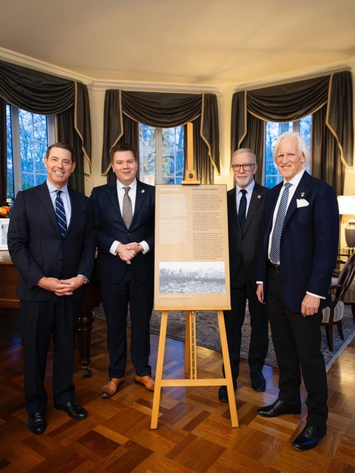 It was an honor to stand alongside U.S. Ambassador Joe Popolo (@u.s.embassythehague) to unveil the new panel for the Netherlands American Cemetery Visitor Center and discuss the history of the cemetery and the Monuments Men and Women Foundation (@monumentsmenandwomenfnd)’s Forever Promise Project.
Ambassador Popolo promised the people of Limburg that a new panel with factually correct information would be forthcoming – and he delivered. He also expressed his full support of our ongoing efforts to connect American families with the Dutch adopters of their loved ones who are forever remembered at the Netherlands American Cemetery.
We are fortunate to have such a dedicated public servant representing our nation in the Netherlands. Kudos also to his fine team; very impressive group of people.
.
@usabmc