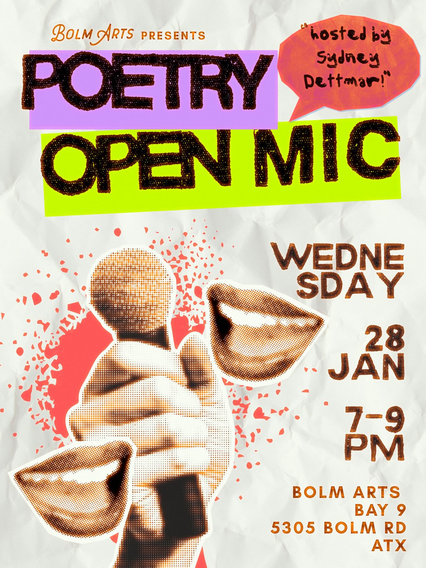TOMORROW NIGHT from 7-9PM @bolm_arts !
Poetry open mic event! BYOB, free and open to the public. Hosted by Bolm Arts Collective member and poet Sydney Dettmar. Come join us for a fun evening of poetry and prose! We’ve also got our most recent art show up on display in the gallery, TAKING SHAPE, a collection of art from the young artists and creatives at LASA! It’s an inspiring collection to say the least. ✌️