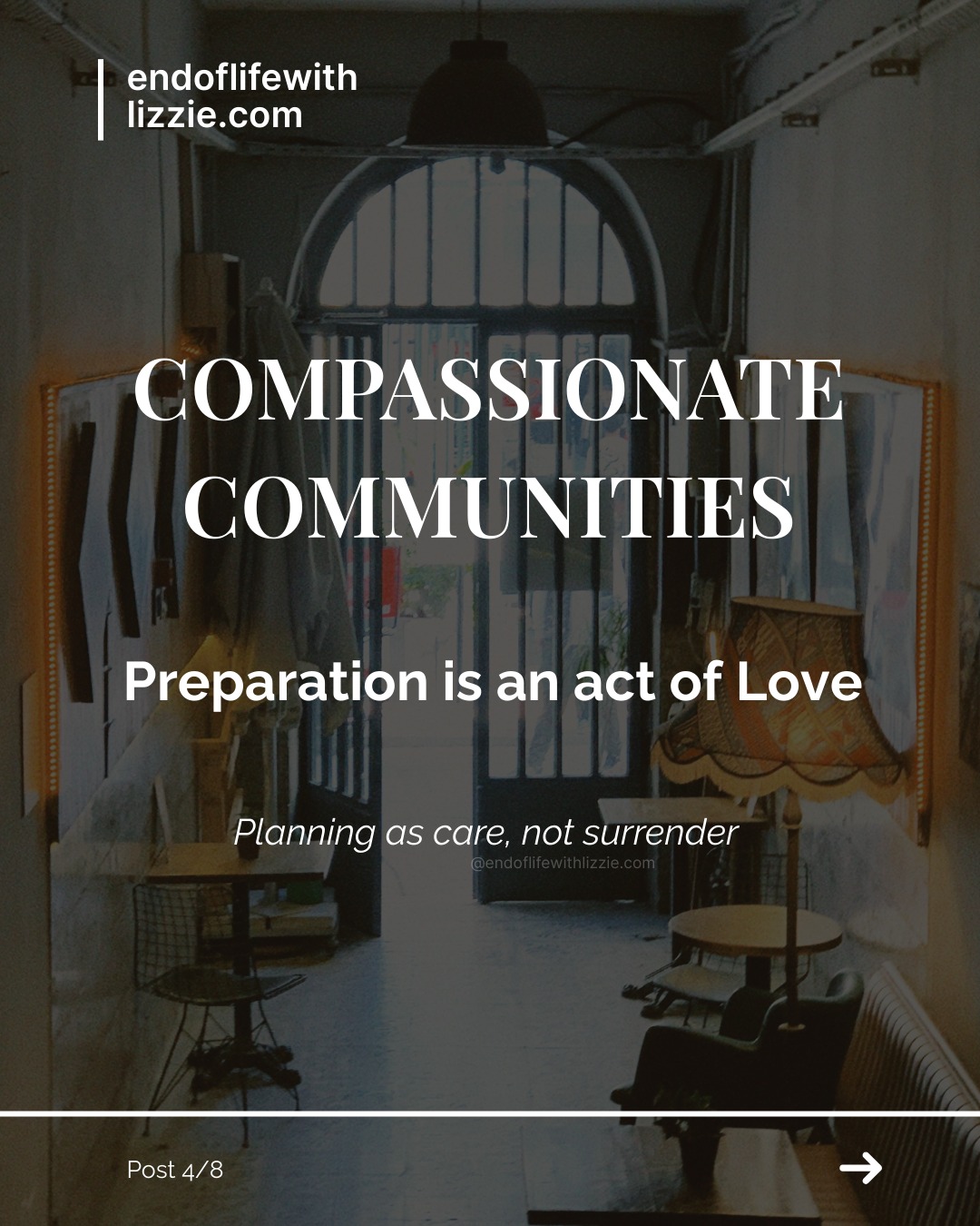 We are often taught that planning for death is surrender.
But preparation is not giving up - it is an act of care.
It brings clarity where fear grows in silence.
It lifts burden from the people we love.
Small words spoken early can become great kindness later.
Preparation is love, made practical.
#CompassionateCommunities
#EndOfLifeCare
#AdvanceCarePlanning
#DeathLiteracy
#EndOfLifeWithLizzie
