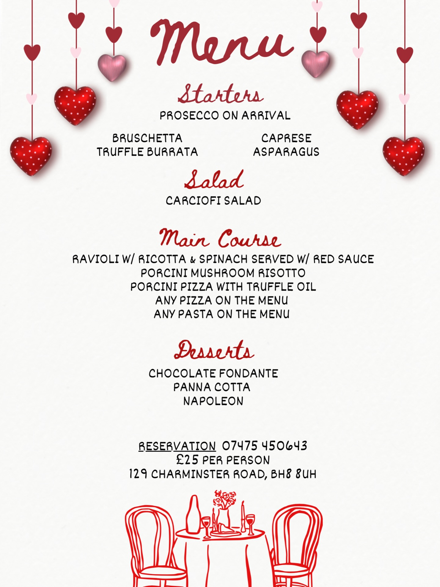 Love tastes better at Primo. 🇮🇹❤️
Italian Valentine’s menu, Prosecco included, warm & cozy vibes.
Charminster’s finest night for 2. ✨🥂
#ValentinesAtPrimo #ItalianValentines #DateNightCharminster
#proseccoincluded