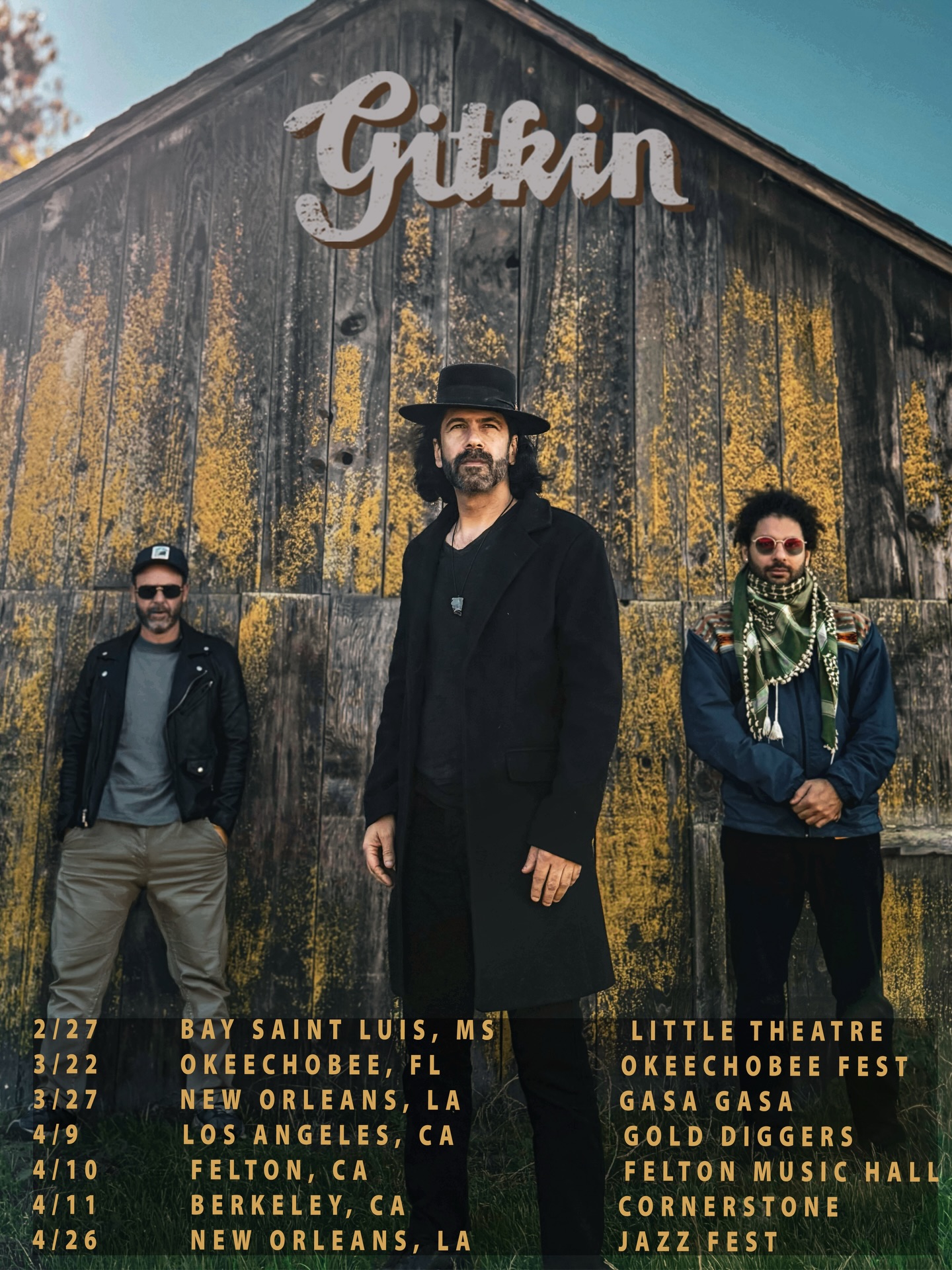 🎸 + spring reverb 🌀 + Simon 🎹 + Washy 🥁
2/27 Bay St Louis, MS - Little Theatre
3/22 Okeechobee, FL - @okeechobeefest
3/27 New Orleans, LA - @gasa_gasa*
*with @bablbluz @carolcnyc
4/9 Los Angeles, CA - Gold Diggers
4/10 Felton, Ca - Felton Music Hall
4/11 Berkeley, CA - Cornerstone
4/26 New Orleans Jazz and Heritage Festival
More dates coming soon …
🎟️ 🔗 in bio