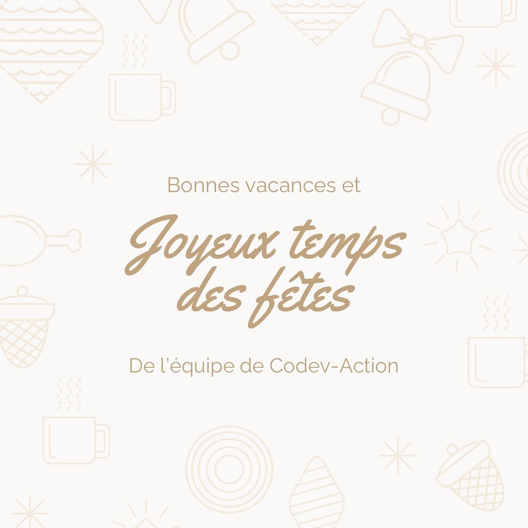 Joyeux temps des fêtes de la part de l’équipe de Codev-Action ! ✨🎄
Nous vous souhaitons un temps des fête rempli de moments de bonheur et de repos. Merci d’avoir été avec nous tout au long de l’année ! 🎁
À bientôt et joyeuses Fêtes ! 🎉
#joyeusefête #année2024