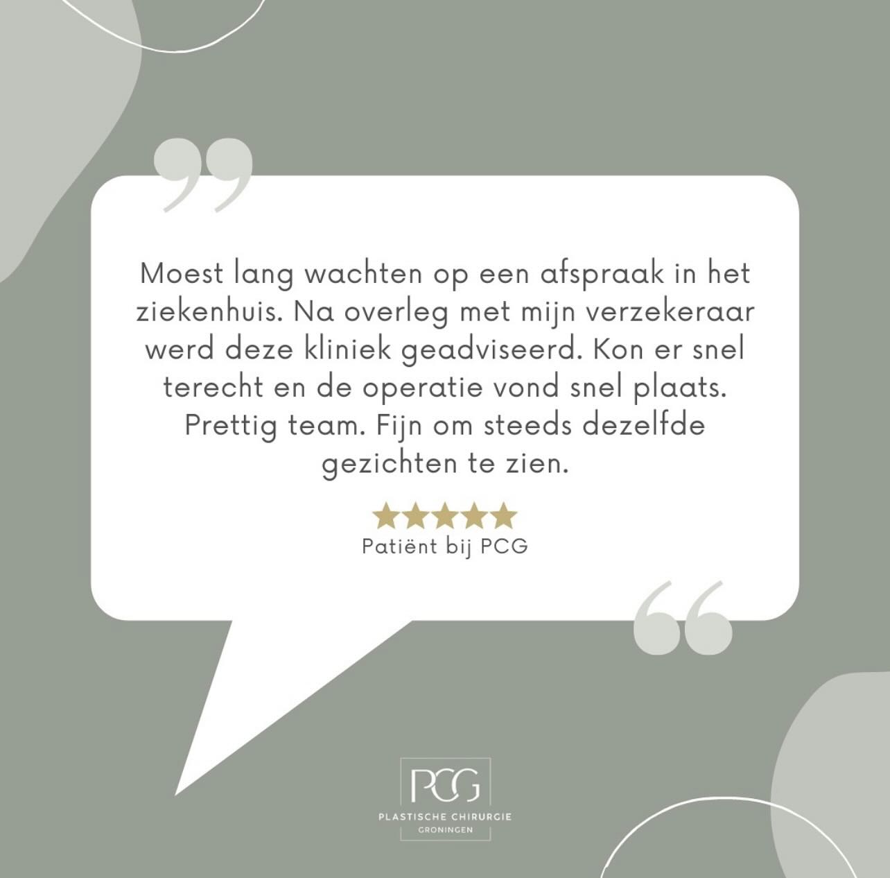 Patiënten review 🤩💭
Wilt u meer informatie of een afspraak maken voor een vrijblijvend eerste consult? Neem dan snel contact met ons op!
📞: 050 - 211 04 96
💌: info@pcgroningen.nl