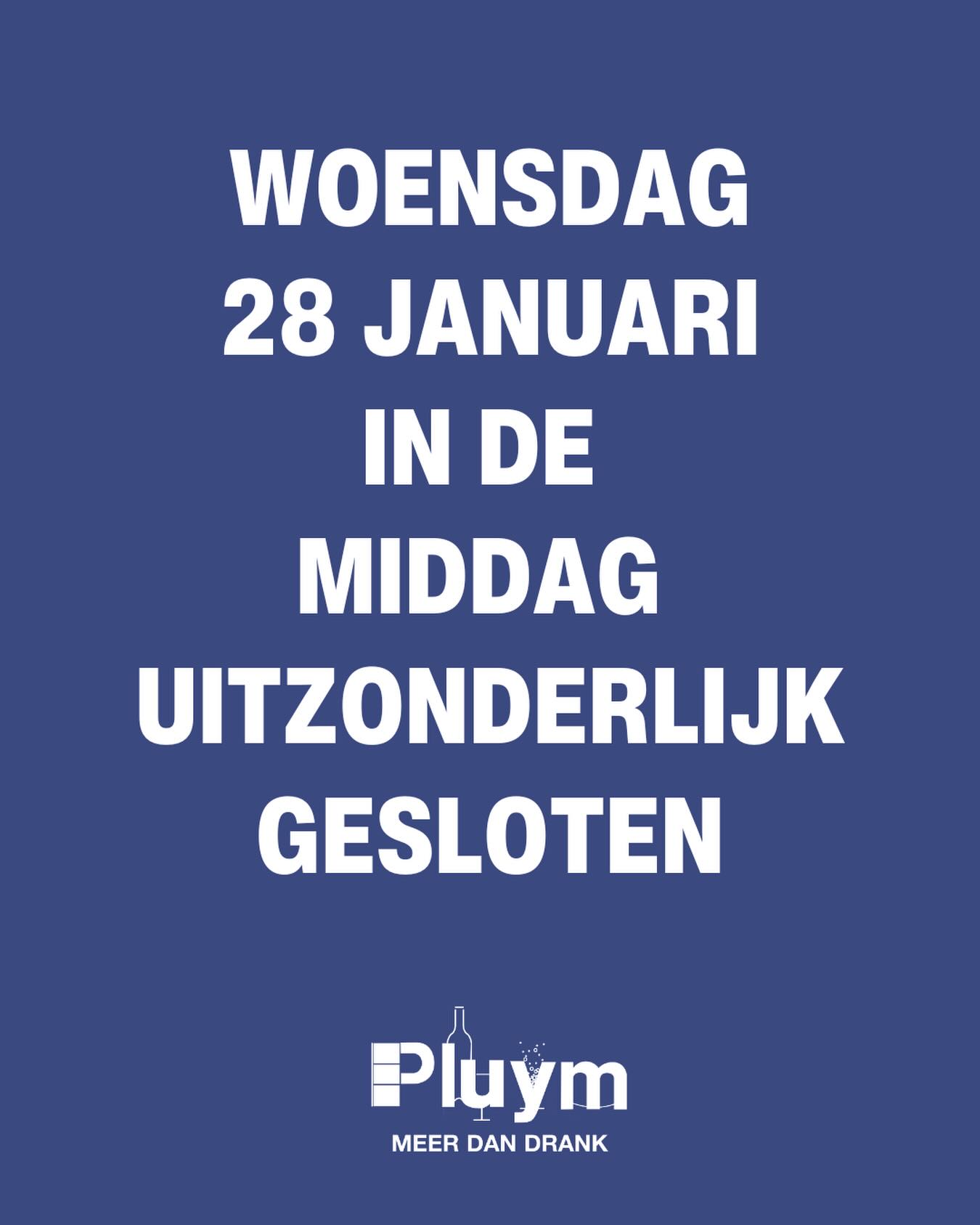 ๐๐ ๐ค๐ฎ๐ง๐ญ ๐ก๐๐ญ ๐ฆ๐๐๐ซ ๐ฐ๐๐ญ๐๐ง๐
Op woensdagmiddag 28 januari zijn wij wegens een personeelsuitje uitzonderlijk gesloten. Wij zijn dan telefonisch niet bereikbaar.
#drankenhandelpluym #personeelsuitje #isookbelangrijk