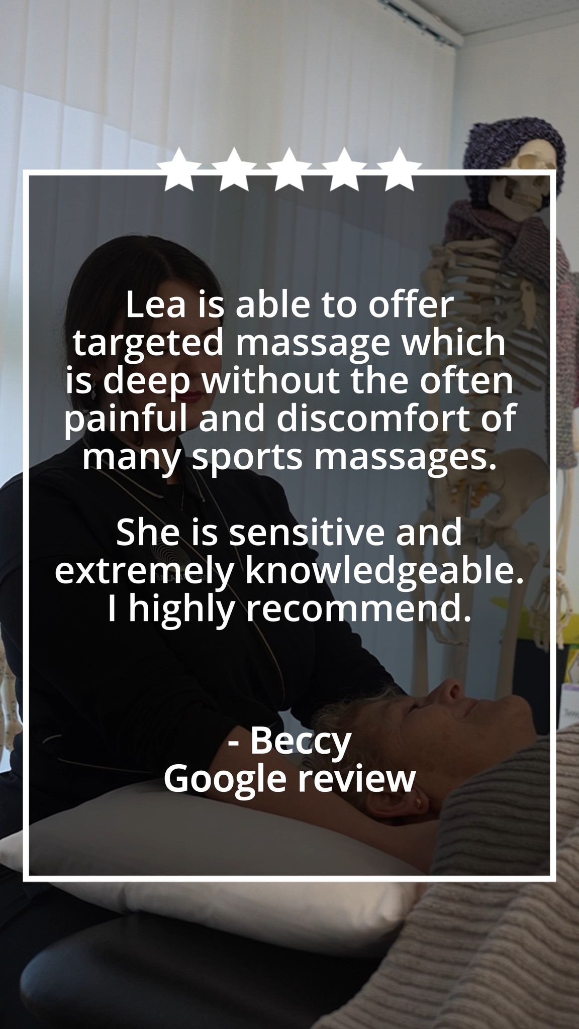 “Targeted, deep massage without the discomfort.”
Beccy’s feedback perfectly reflects Léa’s approach to massage therapy. Her treatments are designed to work deeply and effectively, while remaining sensitive to what each body needs, avoiding unnecessary pain and focusing on lasting results.
With a calm, knowledgeable and considered style, Léa helps clients feel supported, relaxed and confident in their care. We’re grateful to everyone who takes the time to share their experience, it means a great deal to our team.
To book a session with Léa and to find out more about services, click the link in our bio.