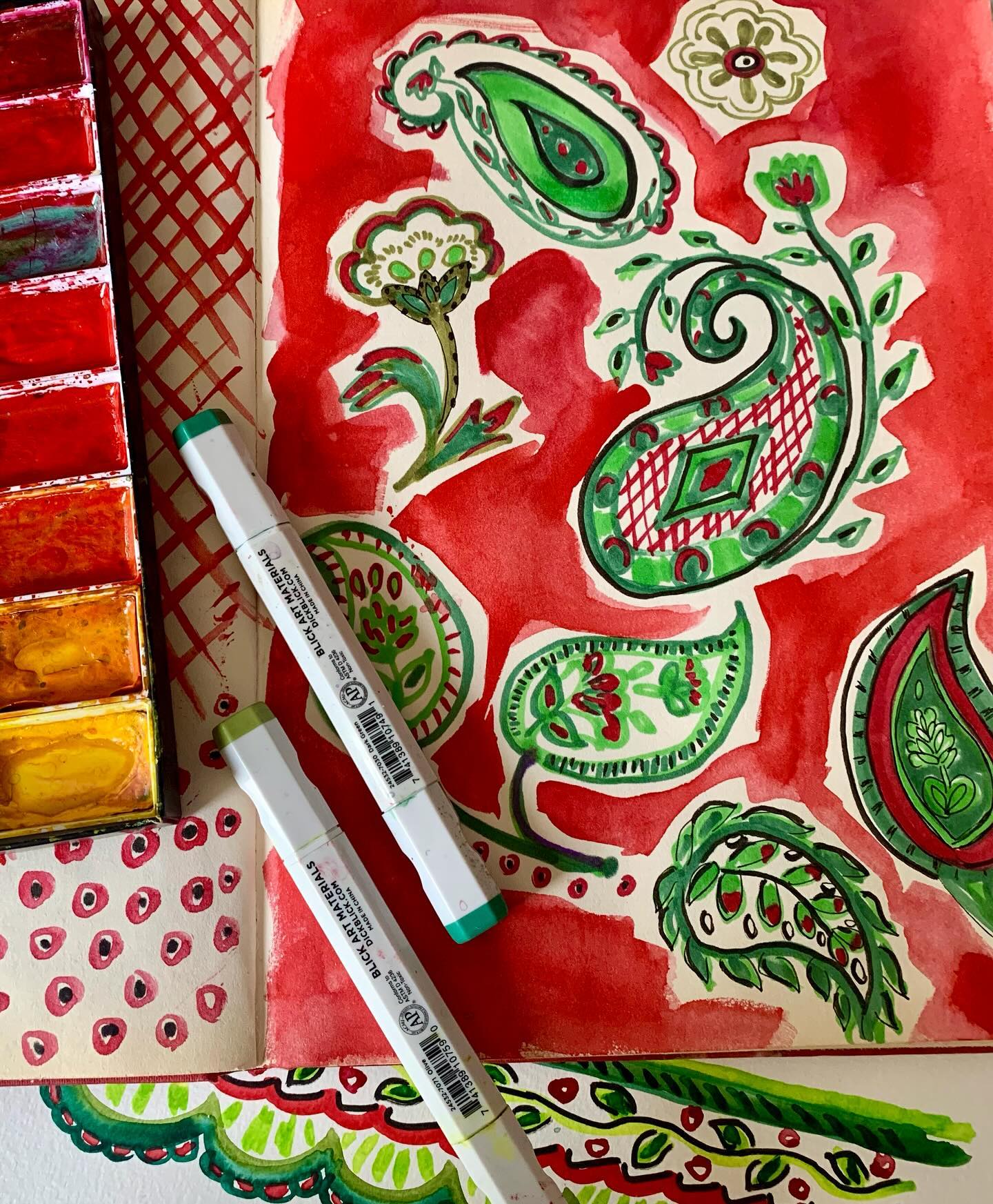 Sketchbook paisleys. I find it hard to keep paisley motifs fresh and modern, for me, itâs best not to overthink and have a âjust doodlingâ approach.
.
.
.
#surfacedesign #justdoodling #sketchbook #process #paisley #fabricdesign #patterndesign #surfacepattern #freelancedesigner #paisleymotif #patternlove
