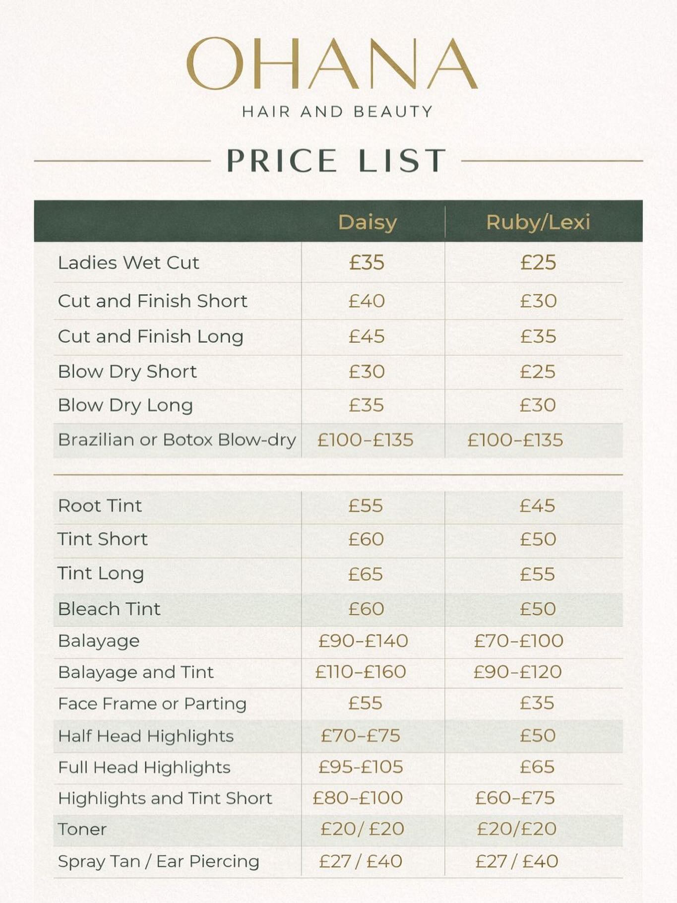 Price list as of Feb 2026