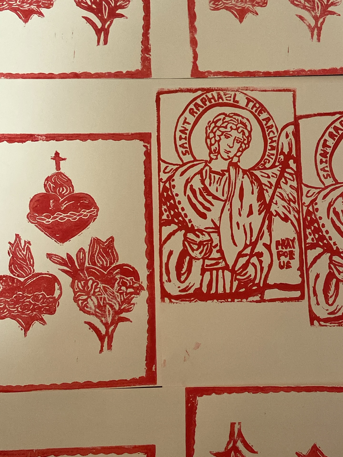Prints in Progress!
Three Hearts on pink background linocut print
Saint Raphael on pink background block print
St. Blaise February print of the month (red ink, white background) block print
Stay tuned, the Three Hearts prints I’ll upload to my Etsy soon (after I finish cutting them), five will be available as part of a February/valentines collection. The Saint Raphael prints were not cooperating quite right when printing tonight so I think I may include them with Three Hearts prints
Thought it would be fun to have some valentines related prints available in pink and red colors, enjoy :)
#fyp #catholicart #art #catholic #linocut