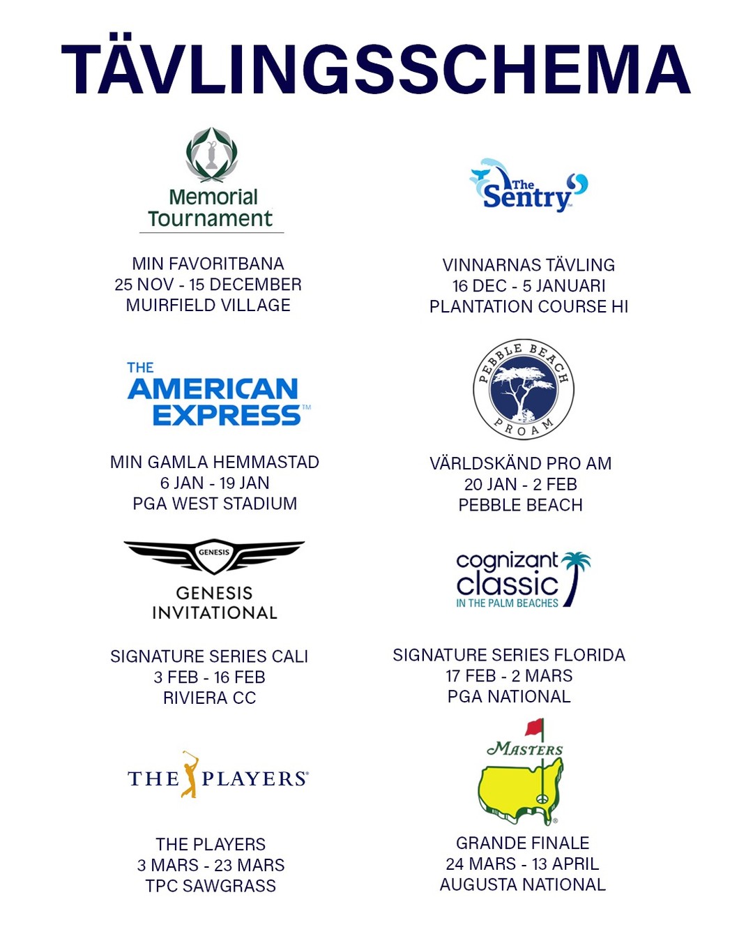 ÅRETS TÄVLINGSSCHEMA. På Padelverket kör vi Order of Merit hela vintern med 7 deltävlingar med mindre priser och rankingpoäng för den stora finalen på Augusta i slutet av inomhussäsongen. Vinnaren där vinner en Custom Fitting upplevelse värd minst 5000kr