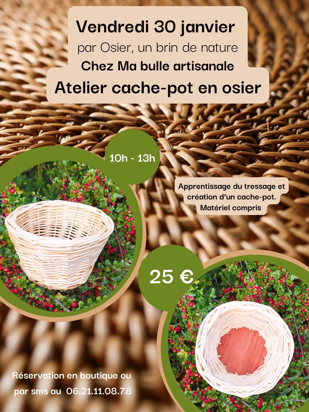 👋 Il reste une dernière place pour l'atelier osier de ce vendredi 30/01, réserver dès maintenant! @osierunbrindenature vous guide dans la création d'un cache-pot de 10h à 13h
#cachepot #osier #vannerie #atelierosier #ateliercréatif