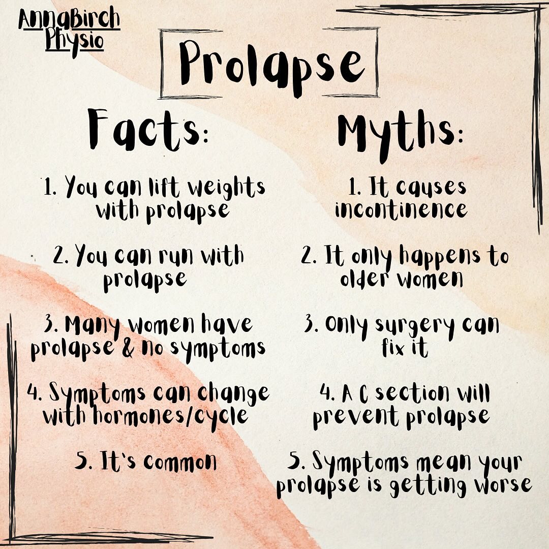 Have you been diagnosed with prolapse, or suspect you may have it? Here are some common facts & myths:
Myths:
• It causes incontinence – this is not necessarily the case. The two can occur together but one doesn’t necessarily cause the other…
• It only happens to older women – this is not the case, it affects younger women too. Although women have certain life stages when prolapse risk is higher (childbirth & menopause).
• Only surgery can fix it – there are other effective options that should be fully explored before considering surgery, like strengthening of the pelvic floor and lower limb muscles, pessaries, compression garments.
• A C-section will prevent it – pregnancy is a significant risk factor for prolapse, alongside other factors (increased BMI, constipation, menopause…)
• Symptoms mean it’s getting worse – experiencing symptoms does not mean your prolapse is getting worse (even if you’ve had a symptoms free phase) as there are multiple factors that can influence things – hormones, sleep, nutrition, fatigue, and stress…
Facts:
• You can still lift weights AND run – it’s a myth that these things need to stop due to prolapse. The work up back to these things will need to be gradual, but getting back to these things are realistic goals
• Many women with prolapse are symptoms free – the symptoms associated with the prolapse are the important factor as opposed to the prolapse itself. As prolapse is so common, many women have it and don’t know about it as they don’t develop symptoms
• Symptoms can fluctuate with your hormones/cycle – in particular estrogen levels can affect pelvic floor function, so we may find symptoms are a bit worse at the times of the month when our estrogen is lower (just after ovulation and just before your period)
• It’s common – 50% of women have some degree of prolapse after having a baby, however not all women will be symptomatic
If you would like any advice on suspected prolapse, or managing ongoing symptoms please message me, or book an appointment to see me @theselfcentre via my website or ‘Book here’ link in my highlights.