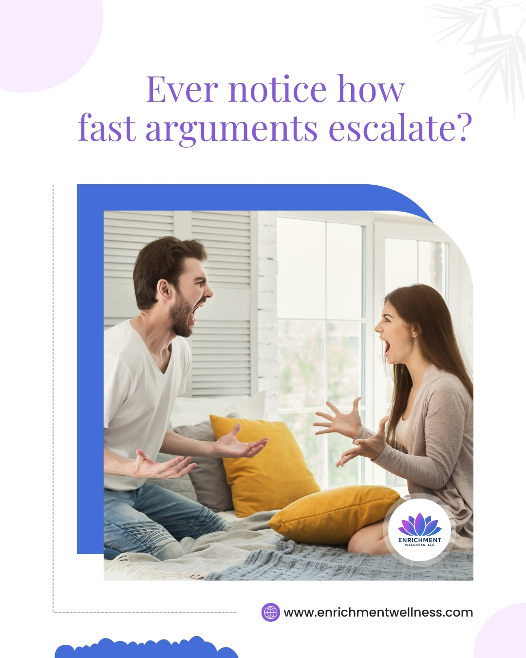 Conflict doesn’t mean something is wrong with your relationship — it means something needs attention.
When you slow down, listen with intention, and stay curious, conversations become less about winning and more about connecting.
Support can help you build healthier communication patterns.
www.enrichmentwellness.com | (301) 944-9065
Save this for the next tough conversation
#healthycommunication #conflictresolution #relationshipgrowth #couplessupport #emotionalwellness