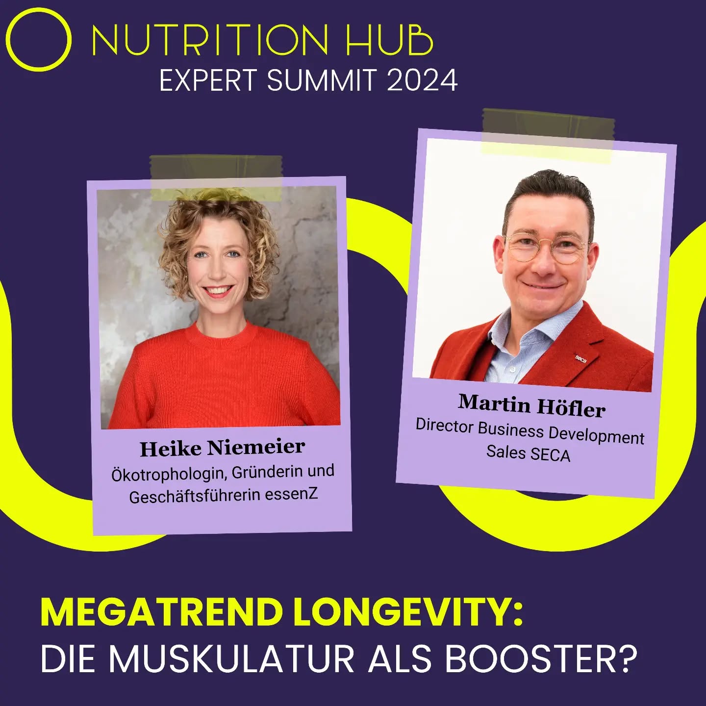 Wie gelingt es uns, länger gesund zu leben? 🌱💪
Megatrend Longevity – Die Muskulatur als Booster?
In ihrer Session auf dem Nutrition Hub Expert Summit 2024 führen Dr. Heike Niemeier von @essenz.hamburg und Martin Höfler, Innovator auf dem Gebiet der BIA-Waagen und langjähriger Experte bei @seca_deutschland uns durch DAS Trendthema.
Sie beleuchten, warum eine starke Muskulatur der Schlüssel zu einem langen, gesunden Leben sein kann. 💡✨ We can't wait! 🙌
Countdown zum Nutrition Hub Expert Summit – MORGEN ist es soweit! 🎉