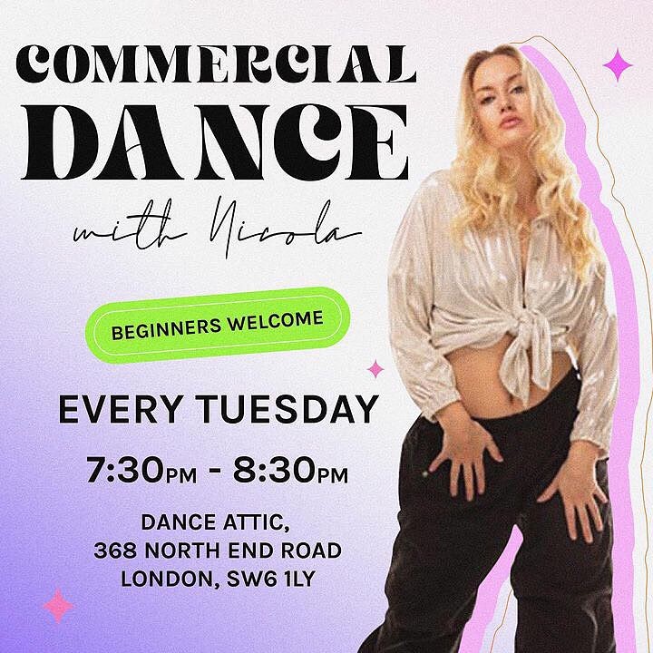 ✨ COMMERCIAL DANCE ✨
With @nicodance_
Every Tuesday night 7:30PM - 8:30PM