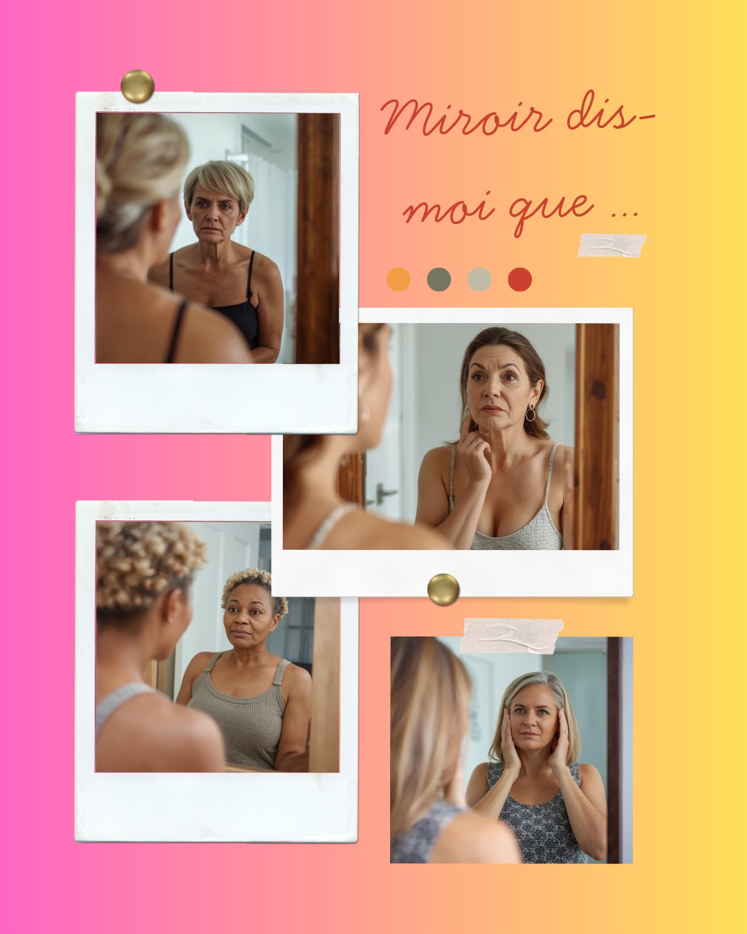 Tu évites les miroirs?
S'exposer sur les réseaux est un cauchemar pour toi?
Tu n'aimes pas te regarder en photo ou vidéo?
Lis ça :
Personne ne nous prépare à ça...
Un jour, on se regarde…
et on ne s'aime pas.
Et sans toujours s’en rendre compte,
on commence à se parler durement.
Très durement.
On se critique.
On se compare.
On se cache dans des vêtements noir ou trop grands
On fuit même les miroirs, parce que ça fait trop mal.
Si tu te reconnais, laisse-moi te dire une chose importante :
tu n’es pas faible, et tu n’es pas seule.
Ce qui fait le plus souffrir c'est le regard
(le tien et celui des autres)
C’est pour cela que j’ai créé un mini-parcours gratuit de 5 jours
pour les femmes qui souffrent devant leur miroir
et qui veulent arrêter cette guerre intérieure.
🎁 “5 jours, 10 minutes par jour, pour se réconcilier avec son miroir”
Ce n’est pas :
❌ un relooking
❌ des conseils mode
❌ une injonction à s’aimer
C’est une technique d'art-thérapie :
✔ une approche douce
✔ des exercices simples
✔ un apaisement immédiat
✔ un premier pas concret pour te regarder autrement
Pendant 5 jours, je t’accompagne pour :
comprendre pourquoi ton regard s’est durci
arrêter l’auto-critique quotidienne
retrouver un rapport plus calme et plus juste à ton image
Ce parcours est gratuit
Je l'ai créé pour celles qui souffrent en silence
Si ce message te touche,
ne reste pas seule avec ça.
Télécharge le mini-parcours gratuit
ebook
https://1526-gb.systeme.io/ebook-8fe7d4db
Je suis là pour toute question ou demande d'accompagnement en profondeur.
Dis-moi en commentaire ce que tu aimerais que ton miroir te dise !