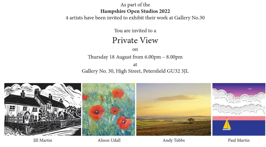 Thought you would like to know there are four of us exhibiting @galleryno30 this month as part of Hampshire Open Studios
#hampshireartist #artistsoninstagram #artwork #galleryno30 #exhibitions #watercolour #oilpaintingoncanvas #acrylicpainting #womenartists #pacs