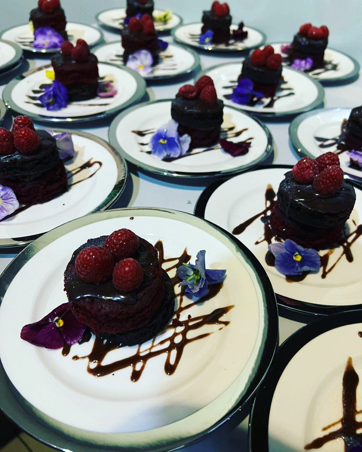 Red velvet cake, chocolate mousse and chocolate brownie tower with fresh raspberries #chefsofinstagram #dessertporn #gaychefofinstagram