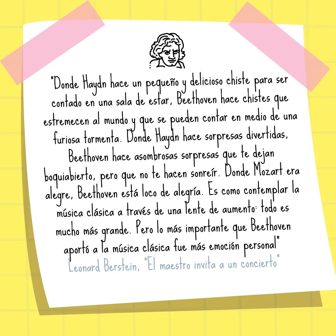 About Beethoven
📗"El maestro invita a un concierto" Leonard Berstein
#leonardberstein #beethoven #quote #haydn #mozart #classicalmusic #musiceducation #educaciónmusical #músicaclásica #citamusical #elmaestroinvitaaunconcierto