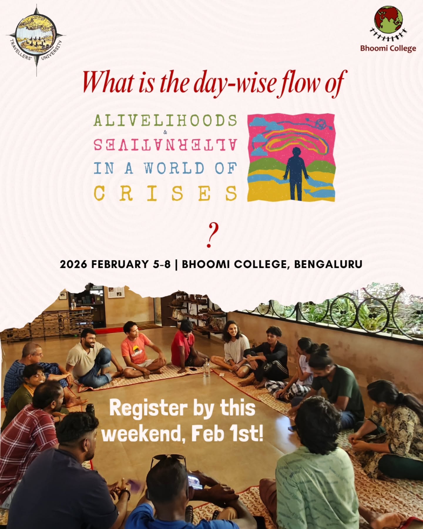 ‘Alivelihoods & Alternatives in a World of Crises’ is an inward and outward journey to understand the Metacrisis that affects our day-to-day lives, and to seek responses to the same.
While we delve into plural responses in the forms of alternatives and alivelihoods, we will also reflect on our journeys so far and articulate our visions ahead.
Join the workshop if you are seeking pathways out of the questions you are sitting with.
Let us build an inclusive, just, easier, convivial world for all; together.
Register here:
https://www.travellersuniversity.org/aaiawoc
@travellersuniversity @bhoomicollege @alivelihood_ @untilitwasnt_