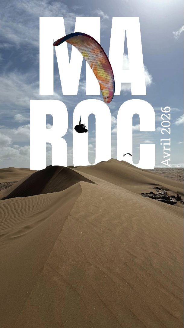 🪂 Voyages parapente au Maroc
📅 Dates
1. semaine du 28 mars au 4 avril 2026
2. semaine du 4 au 11 avril 2026
Les avantages YOOFLY
👉 Petits groupes
👉 Voiles de gonflages
👉 Parfaite connaissance des 17 sites locaux
👉 Immersion, 30 ans d’expérience au Maroc
👉 Team YOOFLY ultra complémentaire coaching/guiding
Avec YOOFLY, l’expérience fait la différence.