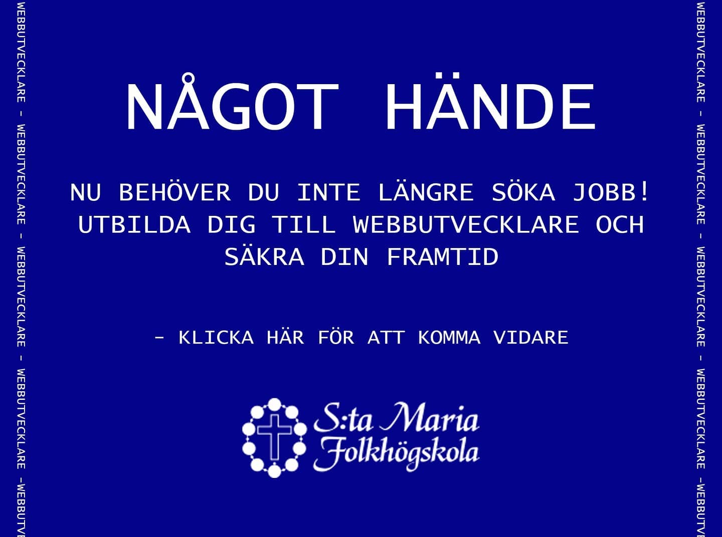 Säkra din framtid utbilda dig till webbutvecklare hos oss på S:ta Maria folkhögskola redan idag. https://sanktamaria.fhsk.se/allman-kurs/grundlaggande-dataprogrammerare-webbutvecklare/
#webbutveckling #jobb #jobbahemifrån #utbildning #framtid #folkhögskola