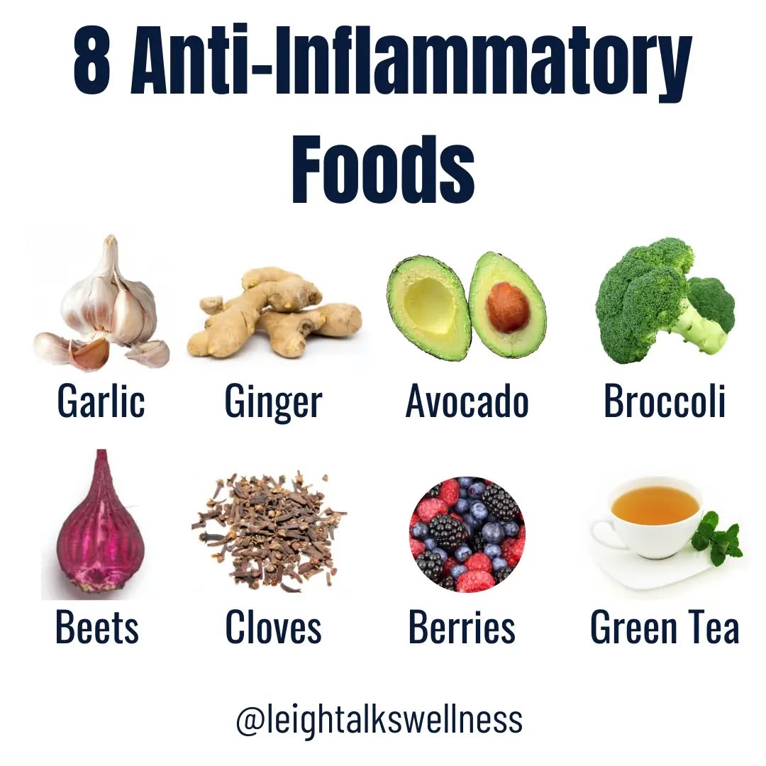 8 ANTI INFLAMMATORY FOODS
🧄 Garlic - has many benefits that it's high in antioxidants, anti bacterial and sulfur rich to help boost glutathione production.
Ginger - has powerful anti-inflammatory and antioxidant effects.
🥑 - contains high levels for essential Fatty Acids, especially omega 3 having anti inflammatory effects.
🥦 - high in fiber, antioxidants and plant compounds.
Beets - rich color providing packed full of nutrients. Beets are high in nitrates which vaso dilate blood vessels for better blood flow causing blood pressure to drop.
Cloves - anti parasitic, anti inflammatory properties and kill bacteria
🫐🍓🍒 - high levels of antioxidants and polyphenols
🍵 - high levels of antioxidants and polyphenols
#guthealing #guthealthiseverything #guthealth #guthealthmatters #holisticwellness #holistichealthpractitioner #holistichealth #holisticnutrition #healwithin #healthychoices #healnaturally #antiinflammatory #superfoods #foodsforhealth