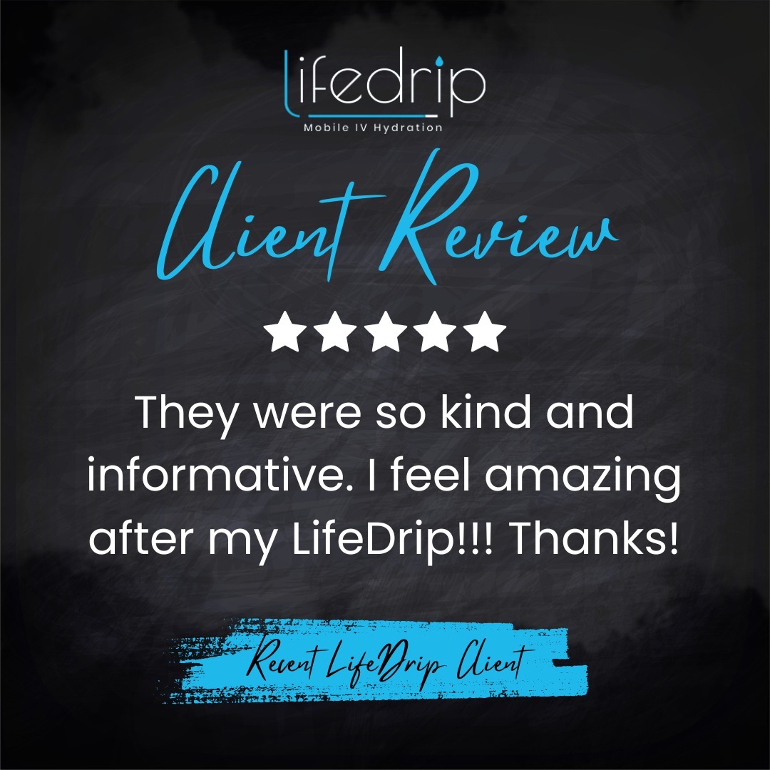 We are so happy to be able to help this client feel amazing! To book your appointment, text or call 775-393-9644, email info@thelifedrip.com or click the link in our bio! 💙
.
.
.
#lifedrip #lifedripivhydration #ivhydration #health #wellness #mobileivhydration #reno #renonv #renosparks #sparks #sparksnv #customerreview #5stars #testimonial #clienttestimonial